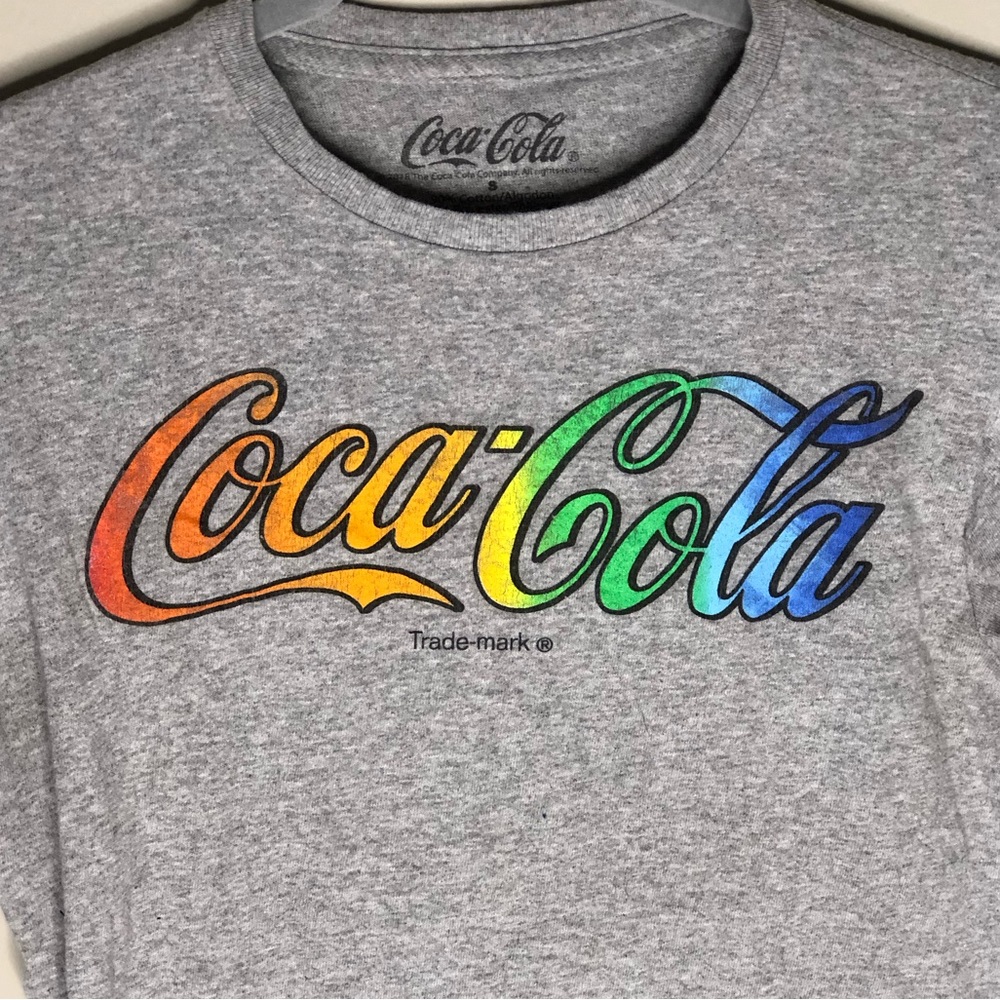 Womens Coca Cola Grey Rainbow Tee Shirt size Small